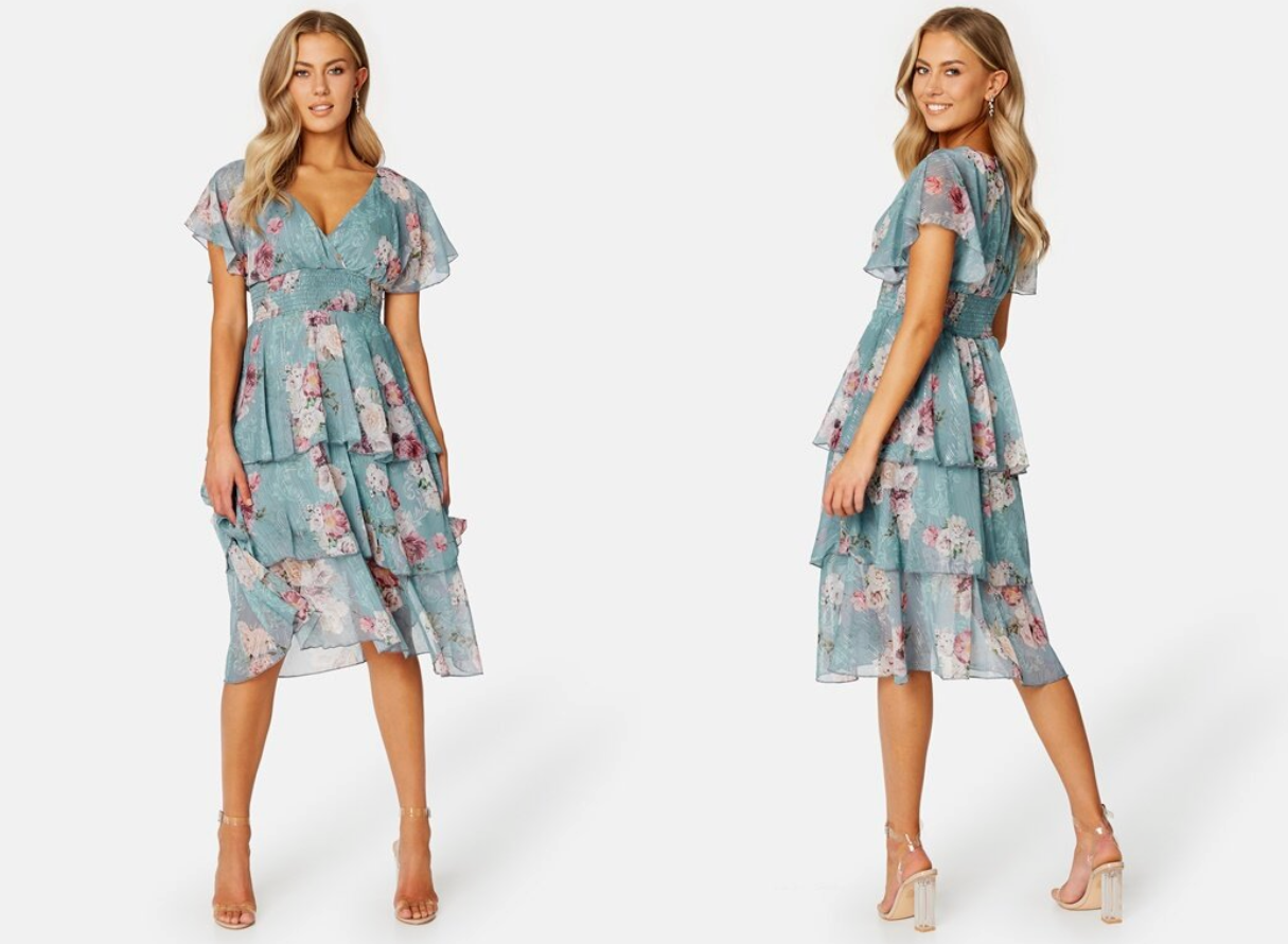 Floral Flutter Tiered Midi Dress