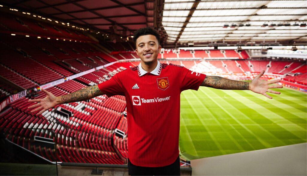 Jadon Sancho i Manchester Uniteds nye fotballdrakt.