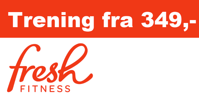 Bile av Fresh Fitness logo i rød farge. Bilde viser også prisen pr måned. 