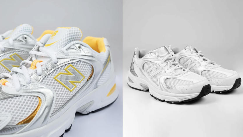 Bilde av to par New Balance 530. Et par med gule detaljer og et par i hvitt.