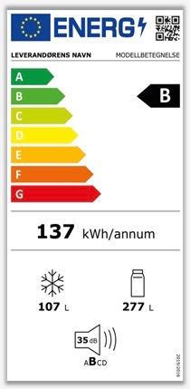 Et illustrasjonsbilde av en energi-etikett. Vi hjelper deg med å velge riktig fryser til ditt bruk. Vi svarer blant annet på hvilken fryser som bruker minst strøm. Hva du skal velge av fryseboks og fryseskap. Og hva er egentlig forskjellene på en liten fryseboks og mini-fryser?