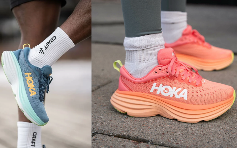 Bilde av våres nyheter fra Hoka. På bilde ser du Hoka Clifton 9 og Hoka Bondi 8. Vi har samlet vårens hoka nyheter. i saken finner du blant annet Hoka Bondi 8, Hoka Rincon 3, Hoka Speedgoat, Hoka Challanger, Hoka Clifton 9, Hoka Klæbo Edition og mange fler.