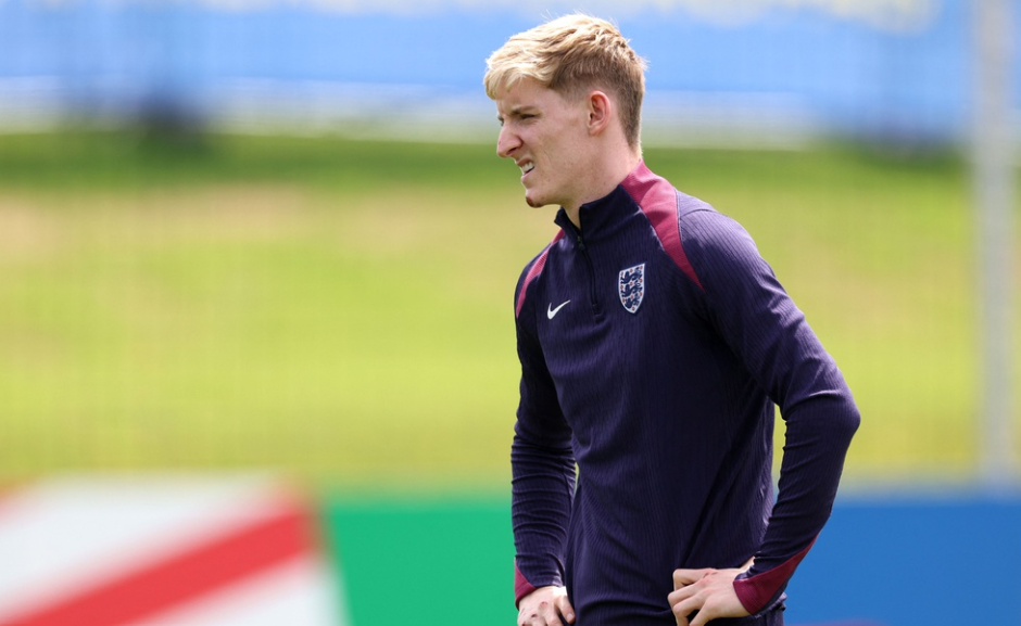 England's forward #18 Anthony Gordon attends a MD-1 training session at the team's base camp in Blankenhain, Thuringia on June 29, 2024, on the eve of their UEFA Euro 2024 Round of 16 football match against Slovakia.