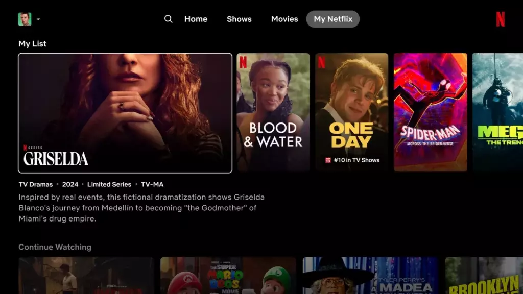 Bildet viser Netflix nye meny i app