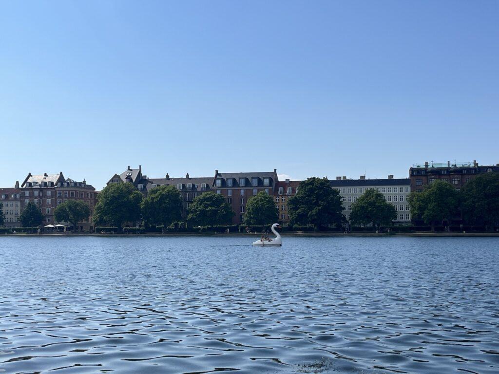 En ensom svane flyter rundt på Peblinge Sø, en av tre «søer» i sentrum av København. Over svanen er himmelen skyfri og blå og bak svanen ser man mange bygg langs vannet. Dette var vår utsikt da vi nøt noen glass champagne fra den lille champagnebaren Champagne Kælderen rett ved «søen». Jeg deler mine beste tips fra København, og både Michelin-restauranten ARK, rimeligere Gourmetrestauranter som Høst og Vækst, og restaurant på en båt kalt Kontiki. Jeg forteller også om badeplassen, restauranten og sauna-utleien La Banchina, isbar med verdens beste iskrem kalt Ismageriet, mulighet for leie av kajakk og sykkeltur til Christiania. Vinbaren med mulighet for vinsmaking kalt Champagne Kælderen, brunsj på café Flottenheimer, lån av kajakk hos Kayak Bar i i Danmarks hovedstad.