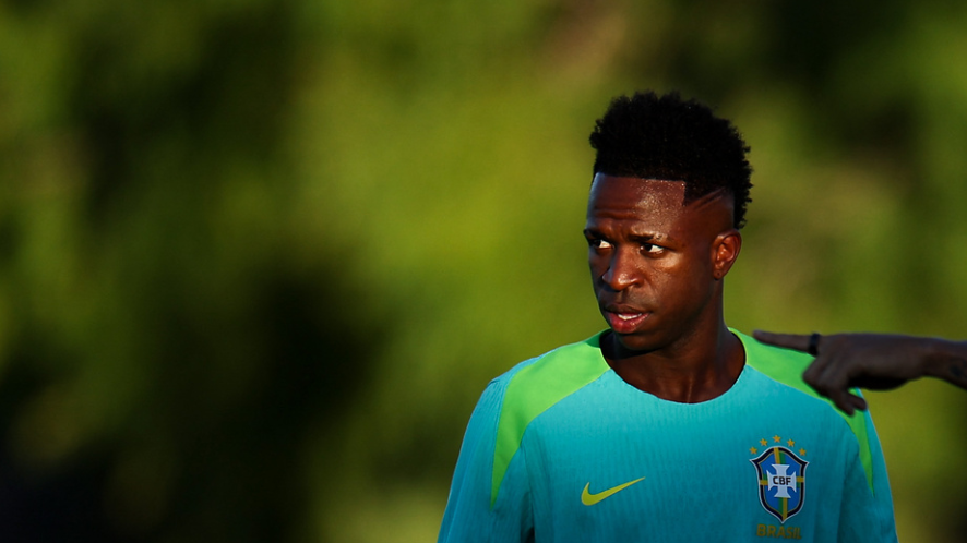 Vinicius Junior takes part in a training session ahead of their match against Paraguay as part of CONMEBOL Copa America USA 2024 at Bettye Wilson Soccer Complex on June 27, 2024 in Las Vegas, Nevada. Buda Mendes/Getty Images/AFP