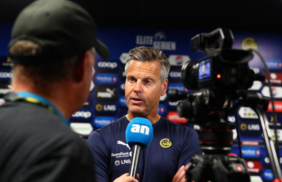 Bodø/Glimts trener Kjetil Knutsen intervjues etter eliteseriekampen i fotball mellom Bodø/Glimt og Sandefjord på Aspmyra stadion.