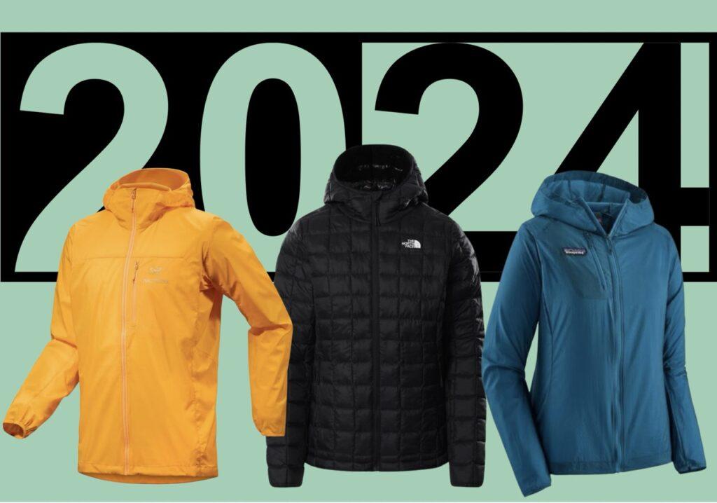 Kollasj av tre løpejakker som alle er best i test til dame og herre i 2024. Fra venstre: Arc'teryx Squamish Hoody - kåret til best i etst allminnelige løpejakke, midten: The North Face Thermoball Eco Hoodie 2.0, kåret til beste løpejakke til vinter, høyre: Patagonia Houdini Jacket, kåret til dne aller beste i 2024 av flere. I tillegg er Nike Windrunner Storm-FIT testvinner som den beste vanntette løpejakken i 2024 sammen med Asics Fujitrail Waterproof Jacket.