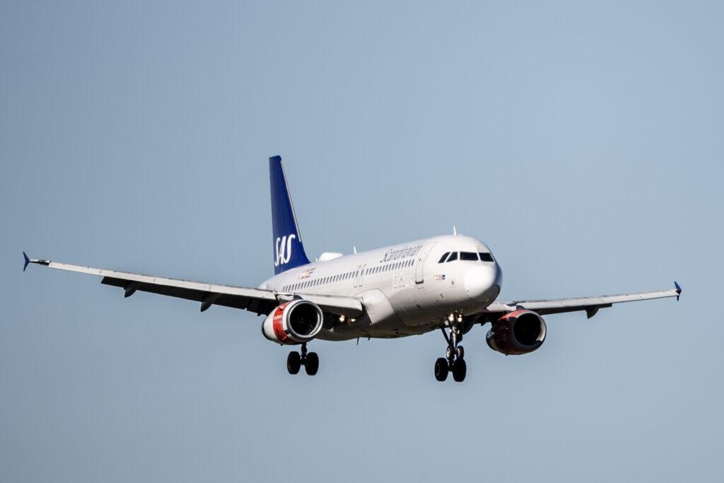 Et fly fra flyselskapet SAS fotografert på OSL Oslo Lufthavn i Gardemoen.