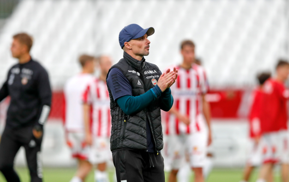 Tromsø 20240901. Tromsøs trener Jørgen Vik etter eliteseriekampen i fotball mellom Tromsø og Viking på Romssa Arena