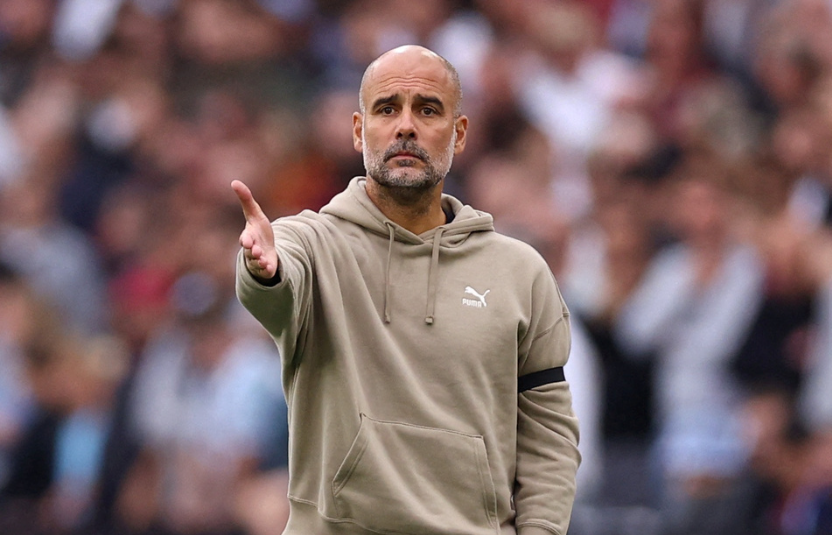 FILE PHOTO: Soccer Football - Premier League - West Ham United v Manchester City - London Stadium, London, Britain - August 31, 2024 Manchester City manager Pep Guardiola reacts 