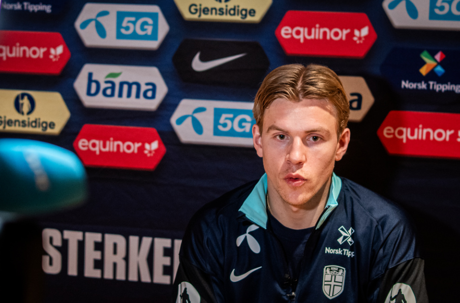 Oslo 20241008. Jens Petter Hauge under et pressetreff med herrelandslaget i fotball på Ullevaal Stadion