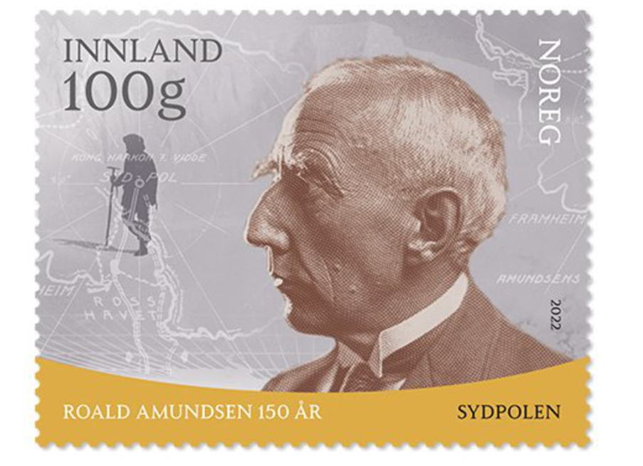 Oslo 20220521. Posten har lansert frimerker for å markere at det i år er 150 år siden polfarer Roald Amundsen ble født.