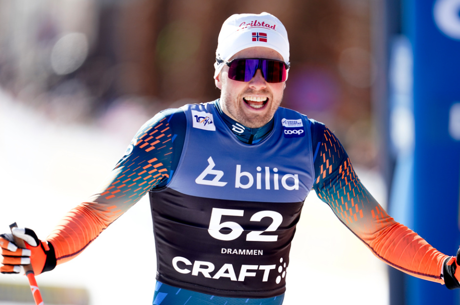 Drammen 20240312. Emil Iversen under sprint prolog klassisk i verdenscupen i langrenn i Drammen tirsdag.