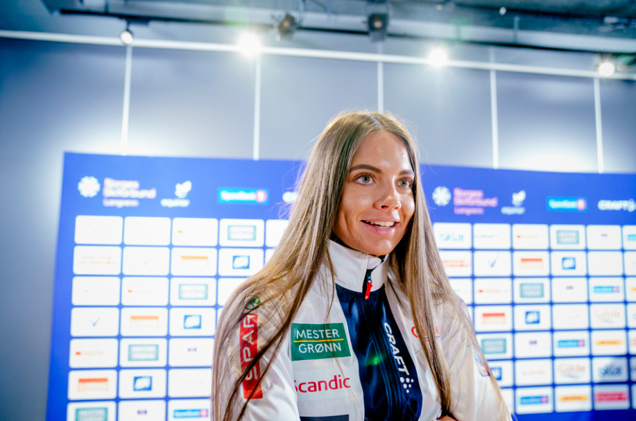 Oslo 20240424. Kristine Stavås Skistad på pressetreffet med langrennslandslaget på Scandic Holmenkollen Park i Oslo.