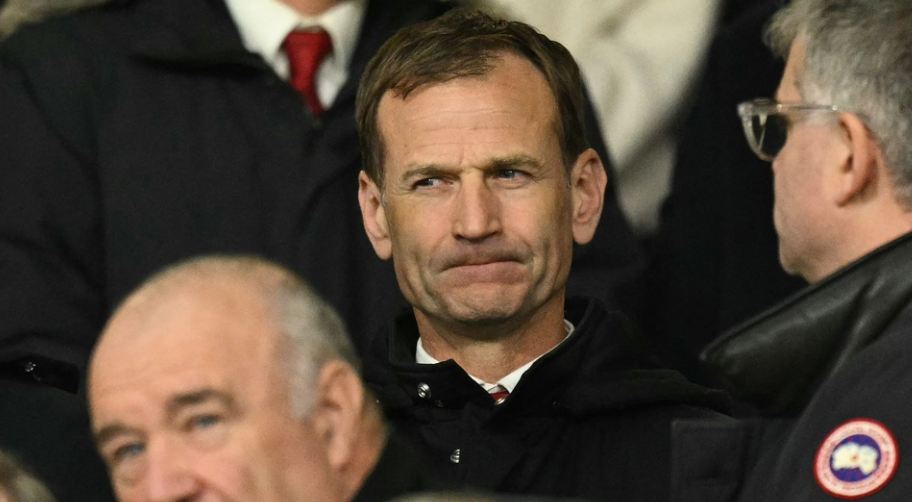 Manchester United's sporting director, Dan Ashworth (C) takes his seat for the UEFA Europa League, League Phase football match between Manchester United and Bodoe/Glimt at Old Trafford stadium in Manchester, north west England, on November 28, 2024. Manchester United confirmed the shock departure of sporting director Dan Ashworth on Sunday, December 8, just five months after he took up the role at Old Trafford.