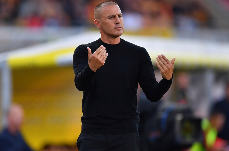 Udinese coach Fabio Cannavaro watches the Serie A soccer match between Lecce and Udinese Calcio at the Via del Mare Stadium in Lecce, Italy, Monday, May 13, 2024.