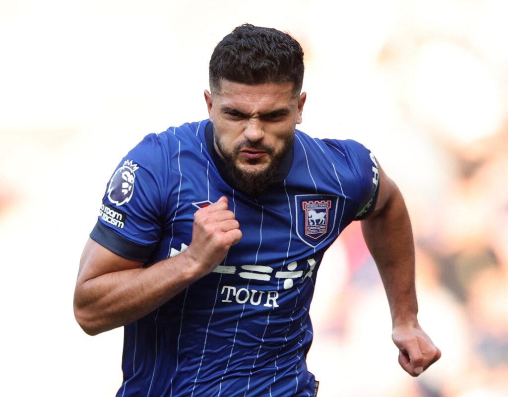 Sam Morsy feirer etter å ha scoret Ipswich Towns første mål mot Southampton i Premier League-kampen på St Mary's Stadium, 21. september 2024.