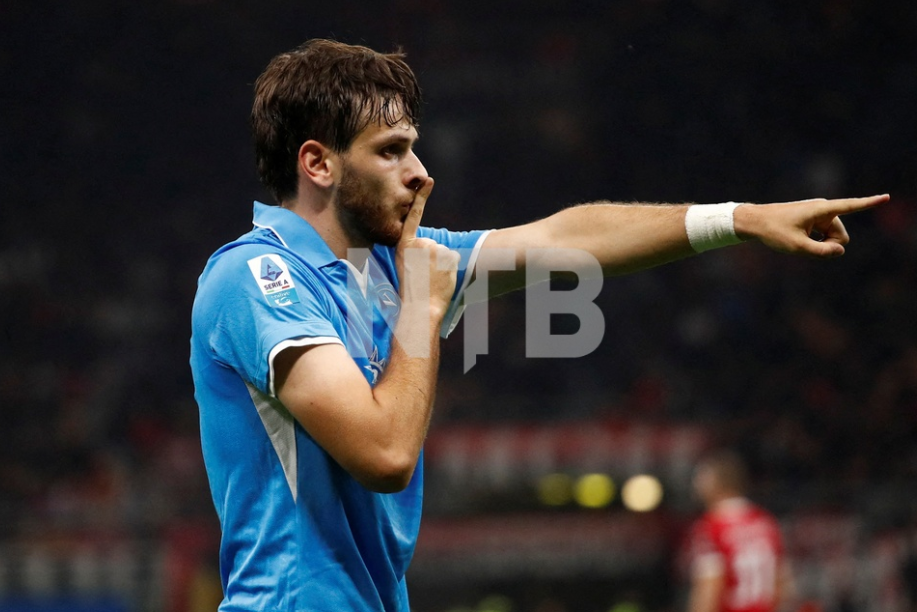 FILE PHOTO: Soccer Football - Serie A - AC Milan v Napoli - San Siro, Milan, Italy - October 29, 2024 Napoli's Khvicha Kvaratskhelia celebrates scoring their second goal 