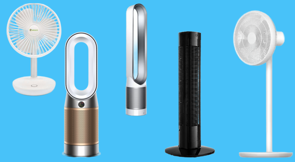 Vifte best i test: Collage av vifter fra Dyson, Princess, Meaco og Xiaomi