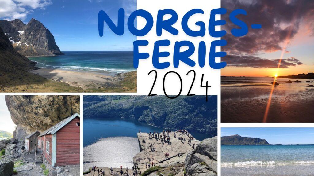 Kollasj som ser ut som et postkort hvor det står «Norgesferie 2024» på. I kollasjen finner du fem forskjellige bilder som viser litt av hva norge har å by på. Alt fra vakre fjell i Lofoten til midnattsolen, preikestolen og krystallklart hav. Vi ønsker å gjøre ferien billigst mulig for deg og har derfor samlet flere organisasjoner som gir deg rabatter som kan gjøre norgesferien rimeligere. Visste du at både Naf, Obos, Trumf, fagforeninger og kredittkort kan gjøre ferien billigere? Saken passer for deg som planlegger en norgesferie på budsjett, enten du reiser med barn, hund, bil eller bobil.