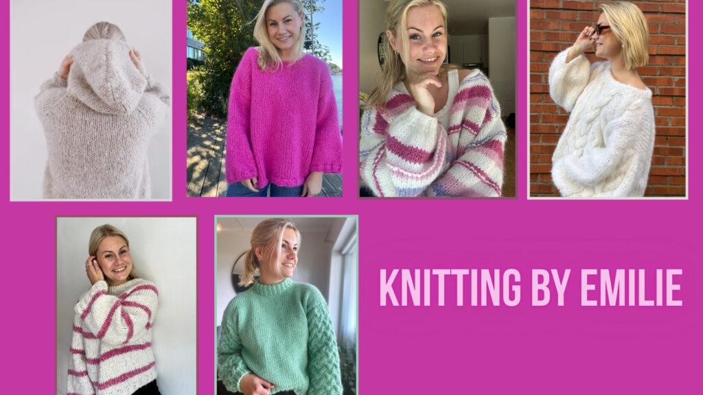 Strikkeoppskrifter fra Knitting by Emilie – moderne og nybegynnervennlige gensere i myke garnkvaliteter. Fra hettegensere til flettegensere, alle designet av Emilie Nilsen og tilgjengelige i nettbutikken til Kreative Ideer