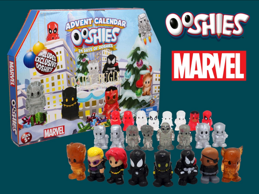 Marvel julekalenderen inneholder alle favorittene fra Marvel Universe som kjemper om plassen i denne spennende kalenderen. Julekalenderen inneholder 24 forskjellige Ooshies-figurer fra favorittfilmene dine.