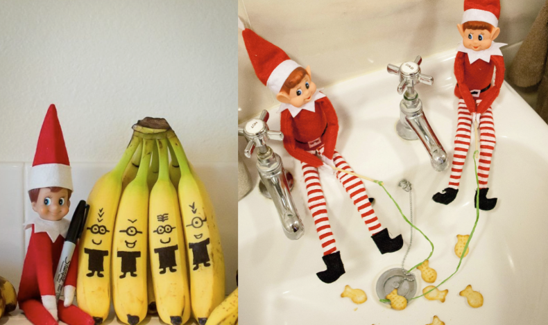 rampenisse er en ny type julekalender, her får du 25 tips til rampenisse. en rampenisse tegner på bananer, to rampenisser fikser i vasken