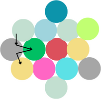 Diagram for hvordan man skal sy sammen ullkuler til et hexagon. 