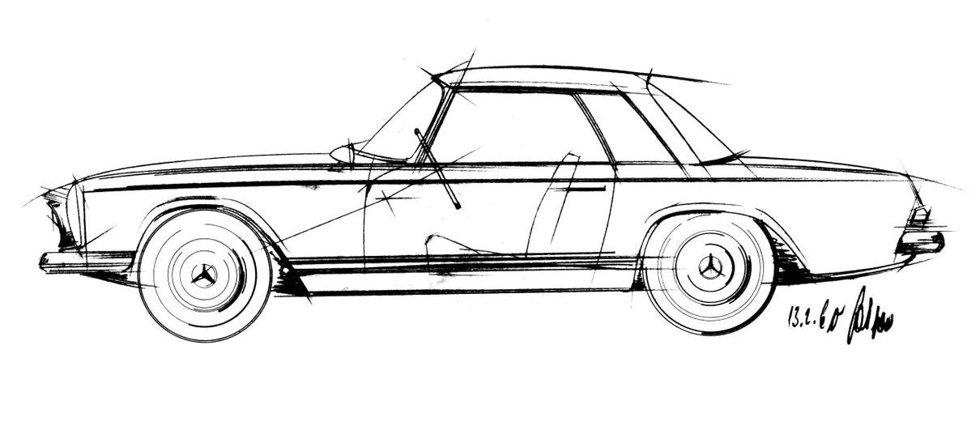 As early as 1960 Paul Bracq created the first sketches of what was to become the 230 SL's sharper design.  Photo: Mercedes-Benz
