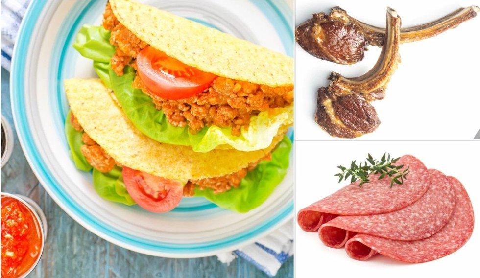 If you eat 100g of minced meat in a taco, two lamb chops and three slices of salami, and no more red meat, you'll be following the new dietary advice's recommendation of 350g of red meat per week.  But you're defying the recommendation to eat as little processed meat as possible.  Photo: Shutterstock / NTB and Colorbox