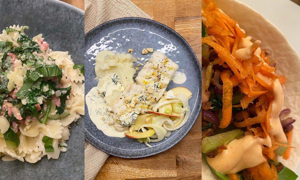 From left: We ordered creamy bacon pasta, lemon-baked cod, and Asian-inspired tacos.  Click the image to order your lunch box today.  Photo: ABC Brand Studio