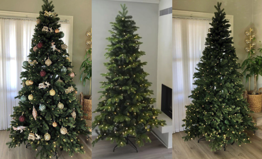Bilde av tre kunstige juletrær som nå er på salg. Her ser du kunstig juletre i 180, kunstig juletre i 210 og kunstig juletre i 240.